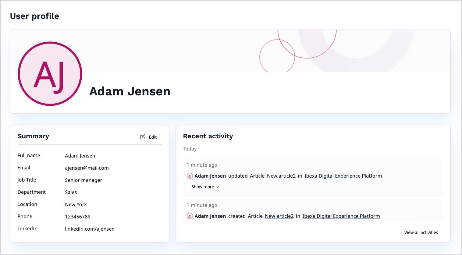 User profile User profile